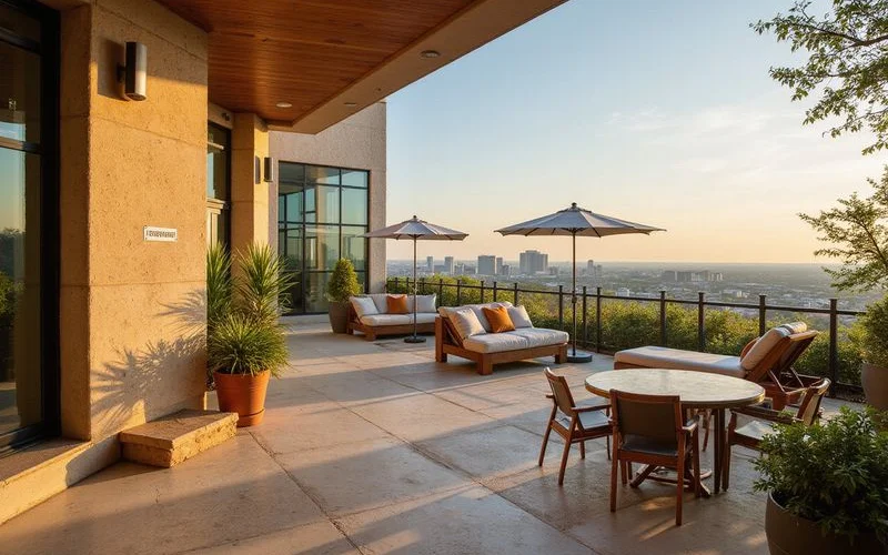 Cabana reservation sign on a high rise amenity deck