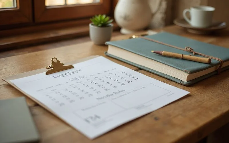 Lease concession rider on an oak desk next to a November to February calendar