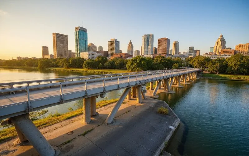 Pfluger Pedestrian Bridge with the downtown Austin skyline
