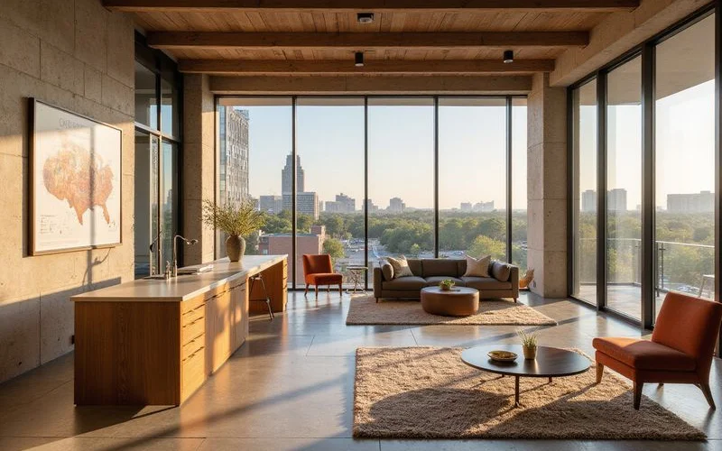 Pre-leasing sales gallery with floor plans and a tower model
