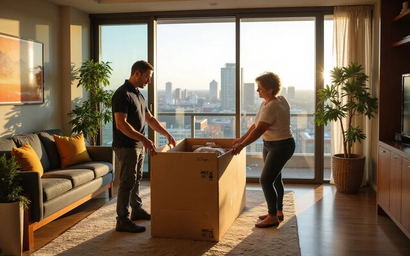 Relocator unpacking in a furnished Austin high rise on day one