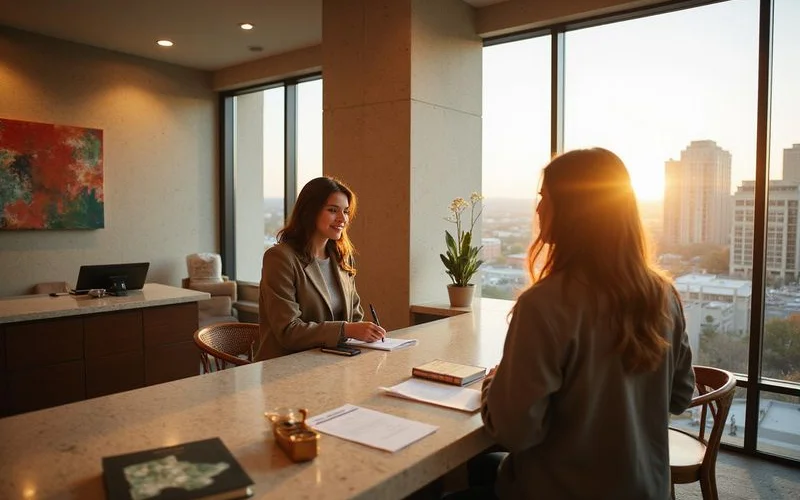 Renter listing a locator on a guest card at the leasing desk