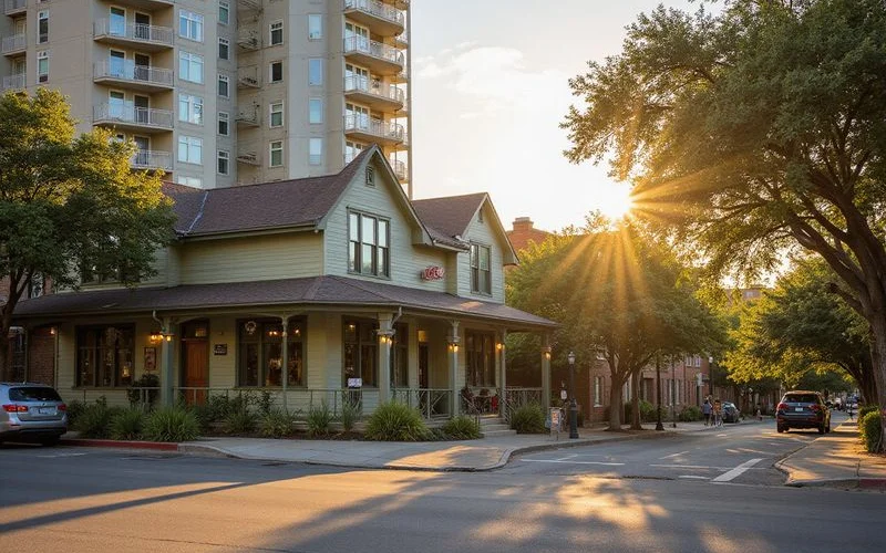 Rainey Street bungalow bars between residential towers