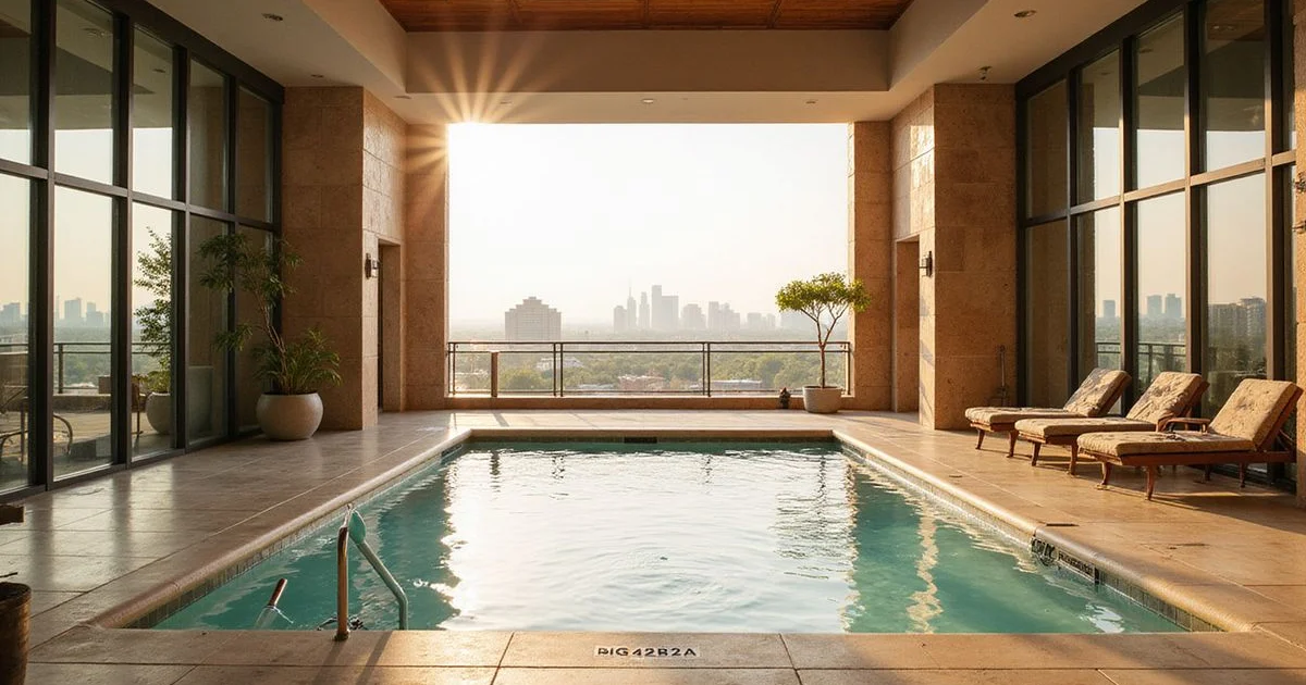Partially finished amenity deck with the pool area roped off in a new tower
