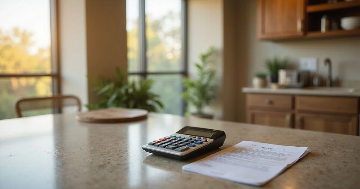 Calculator and lease concession rider on a kitchen island