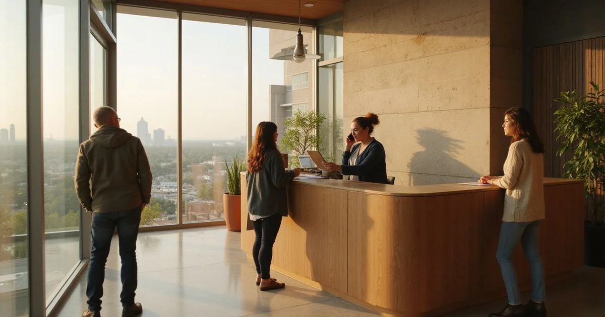 Renter comparing deposit options on a phone at a leasing desk
