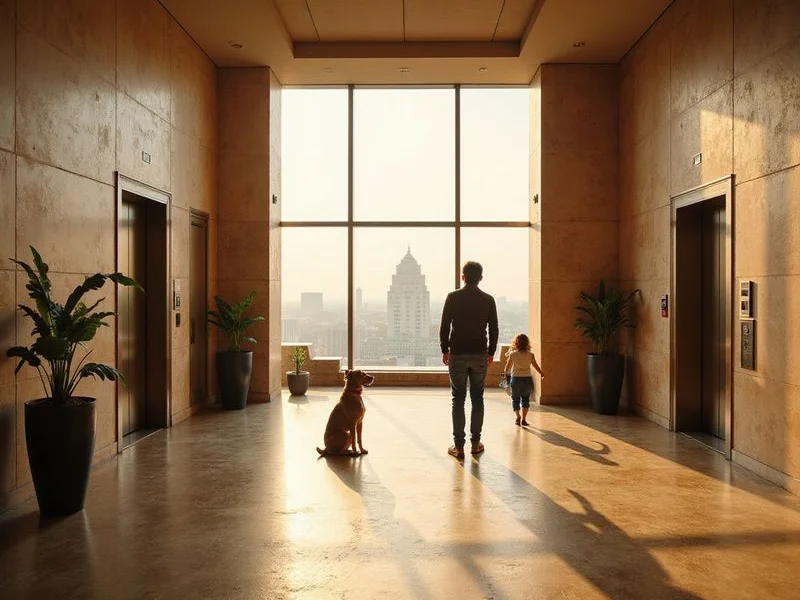 Elevator wait with a dog on a high floor