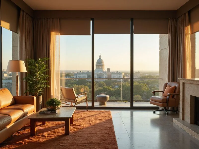 View corridor and solar shades in the primary suite