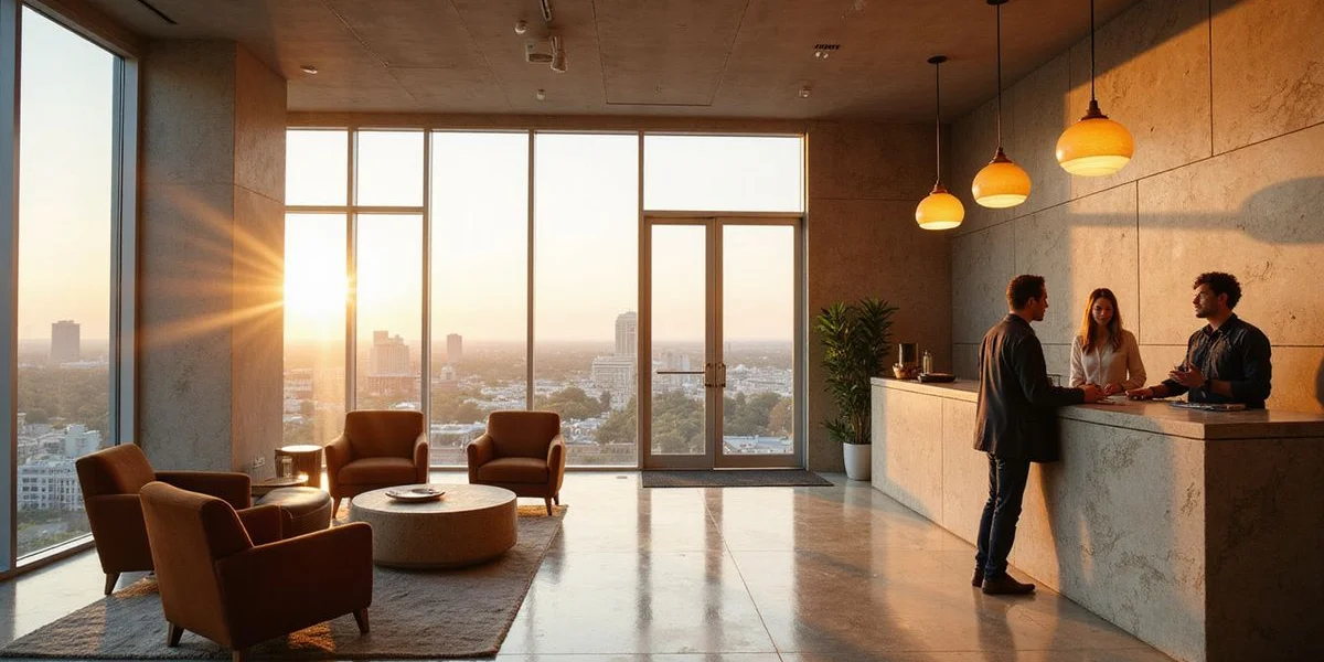 Renter asking questions at a high rise leasing desk