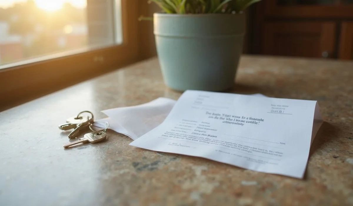 Keys and receipt on a countertop after a deposit-free lease signing