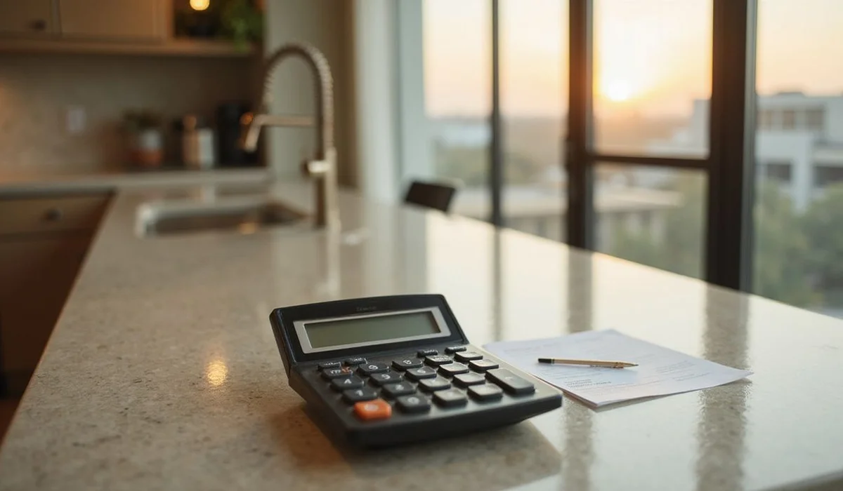 Calculator and concession rider on a kitchen island