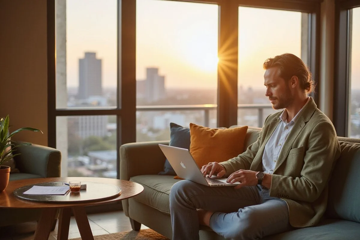 Renter reviewing an approved apartment application on a laptop
