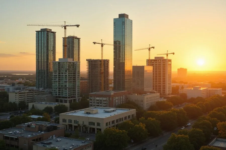 Cranes and new residential towers over the downtown Austin skyline