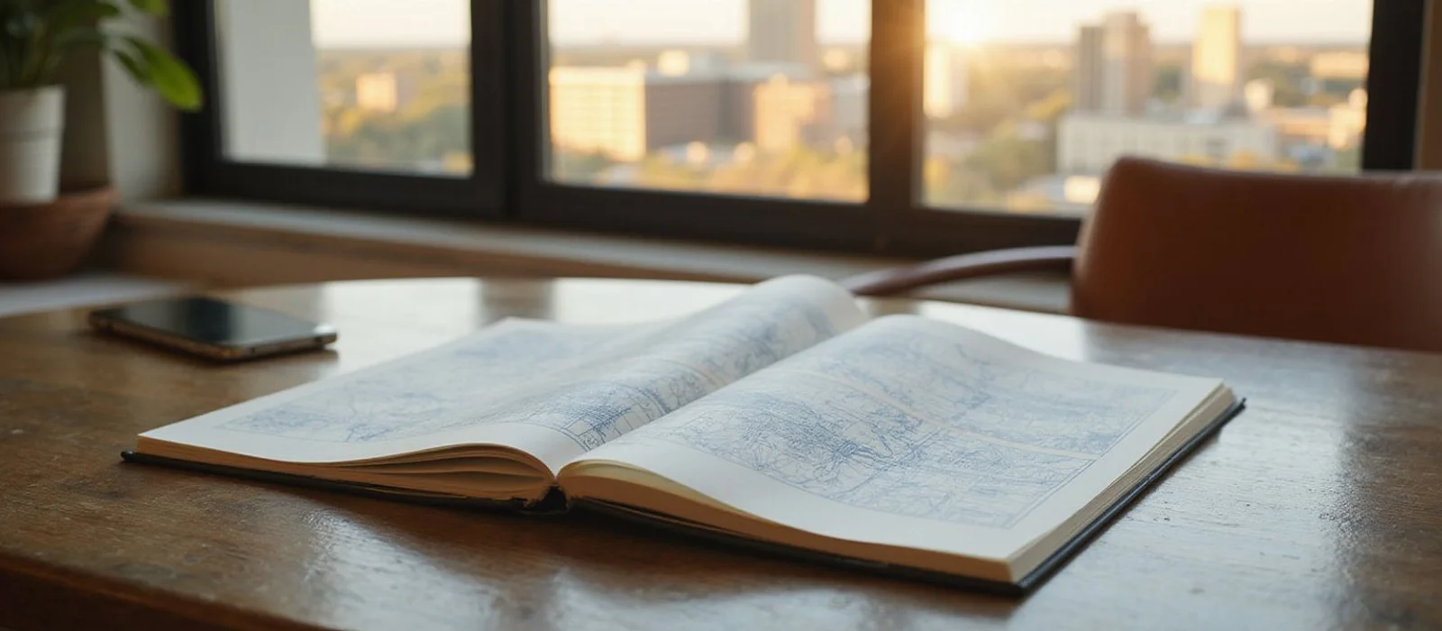 Notebook with Austin district sketches and high rise floor plans