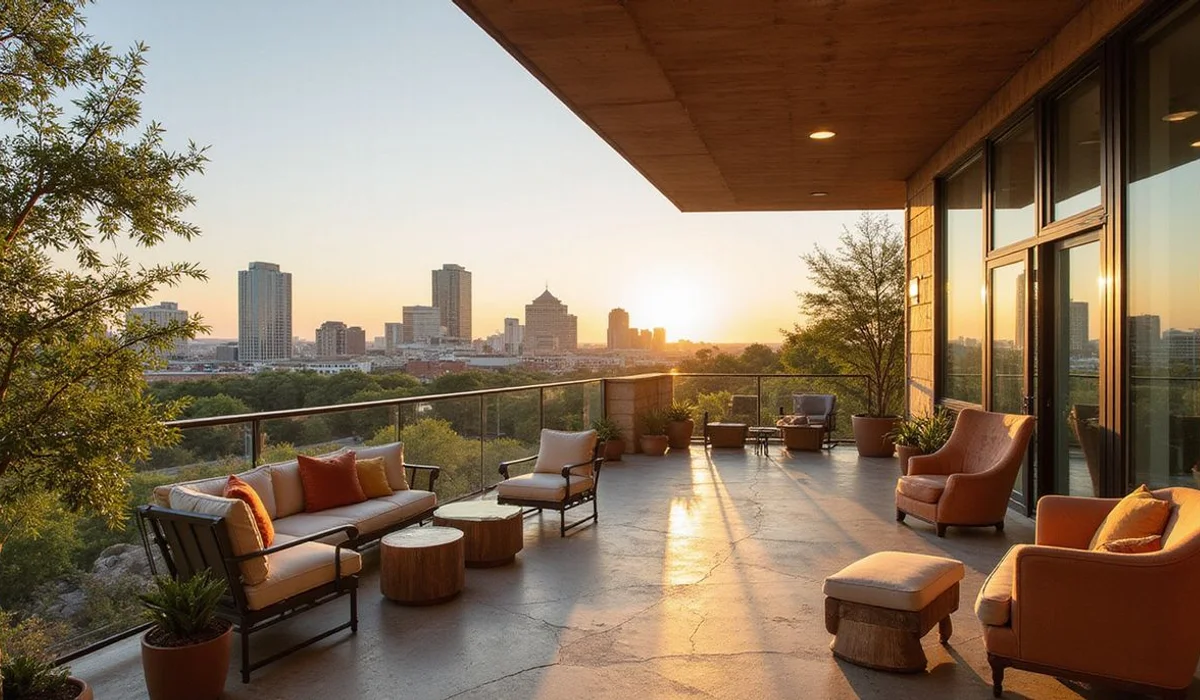 Private penthouse terrace with a downtown Austin skyline view